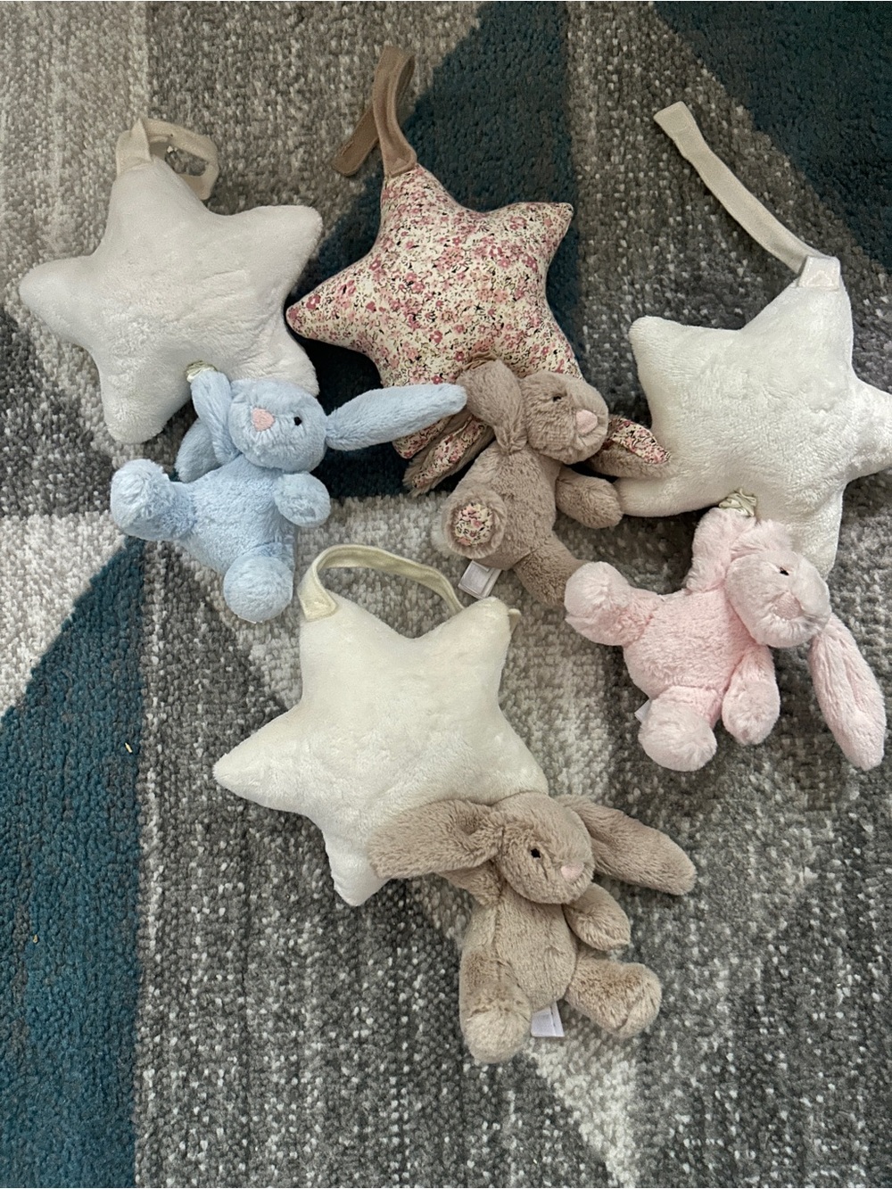 Discontinued Jellycat Bashful Bunny Musical Pull Set, set of four